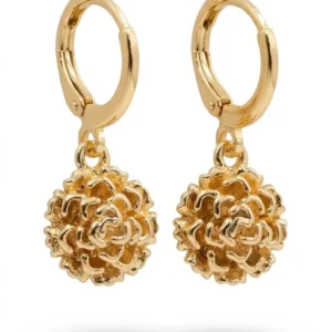 Aretes Flor de Cempasúchil en Chapa de Oro de 14k