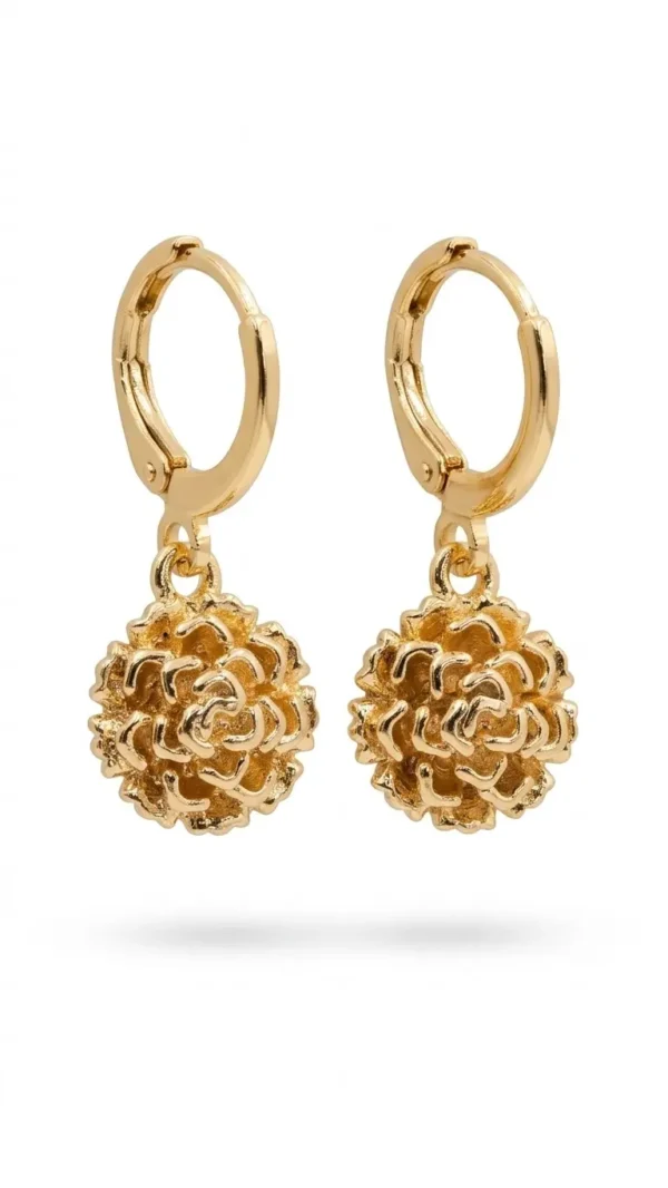 Aretes Flor de Cempasúchil en Chapa de Oro de 14k