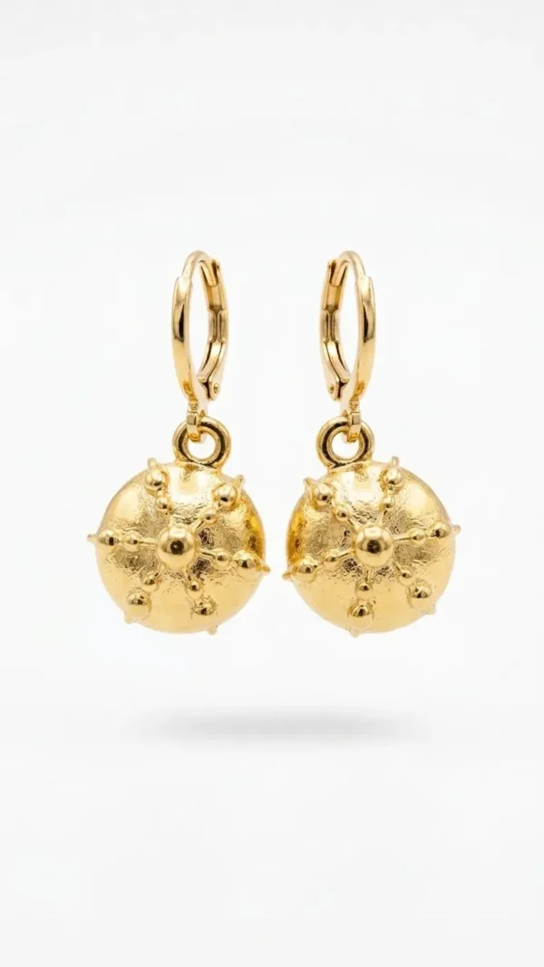 Aretes Arracadas con Dije de Pan de Muerto en Chapa de Oro de 14k