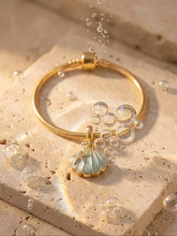 Charm Colgante de Concha Azul con Estrella de Mar - Joyería y Accesorios
