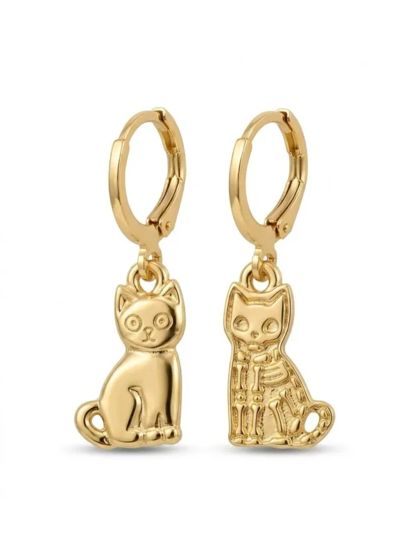 Arracadas de Gatito: Vida y Muerte en Chapa de Oro 14k
