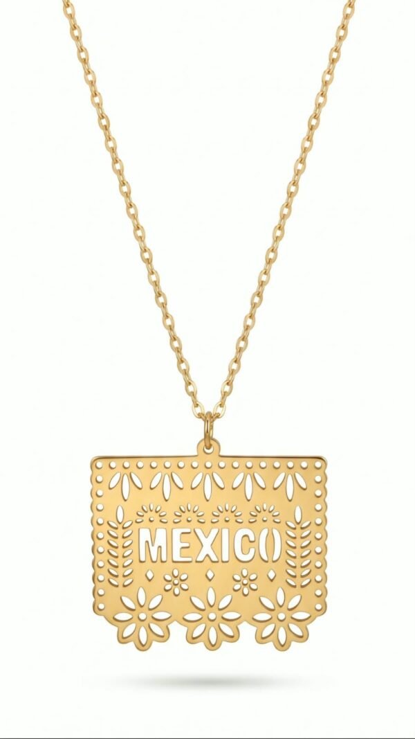 Collar de Papel Picado "México" Dorado y Plateado - Colección Viva México