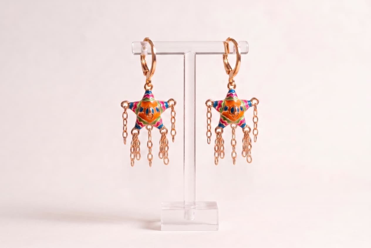 Aretes de Piñata de Estrella Tricolor - Colección de Joyería Viva México